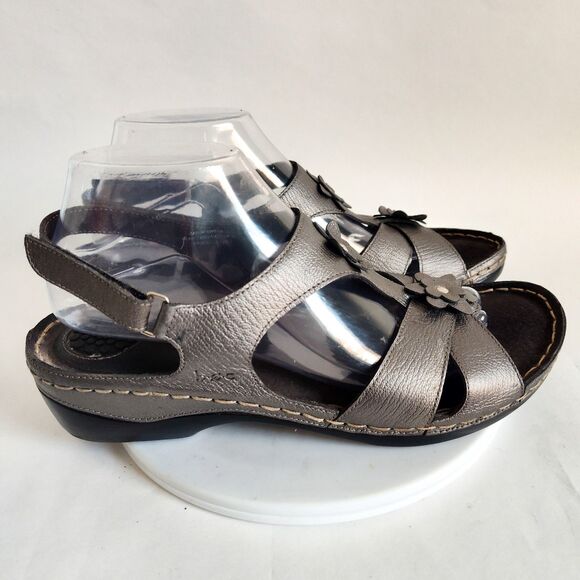 Born Boc Slingback Sandals Size 10 /42 Leather Open Toe Metallic Pewter Strappy - Picture 3 of 13